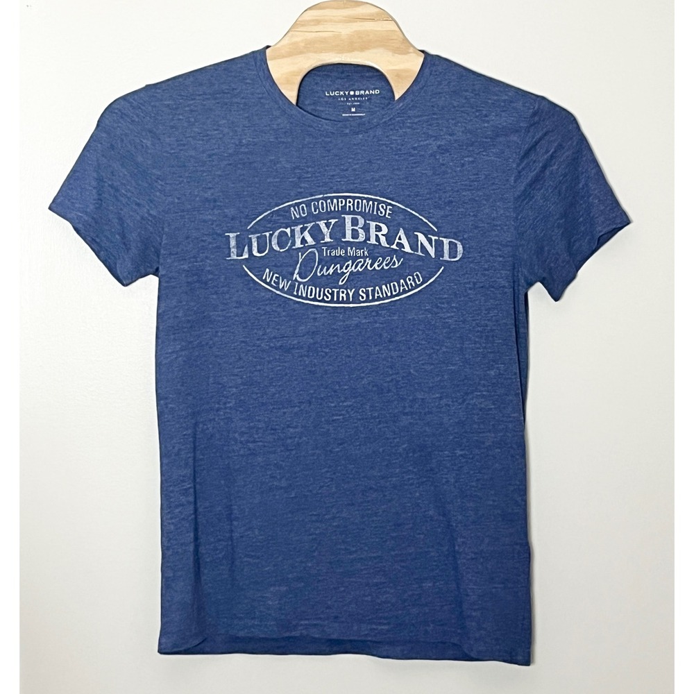 Lucky Brand Graphic T-Shirt Men's Medium Blue Heathered Short Sleeve Crew Neck
